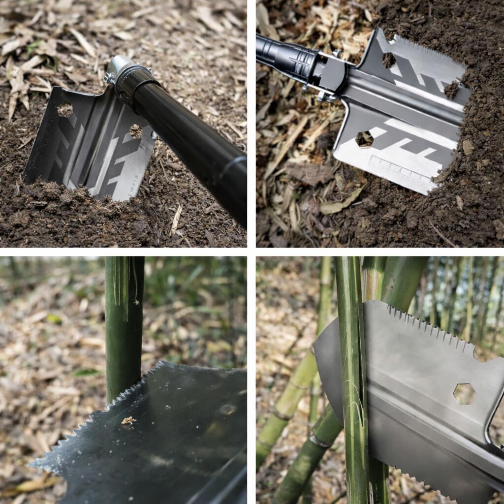 Saperka składana survival bushcraft nóż zbijak krzesiwo gwizdek harpun 21w1 4/7