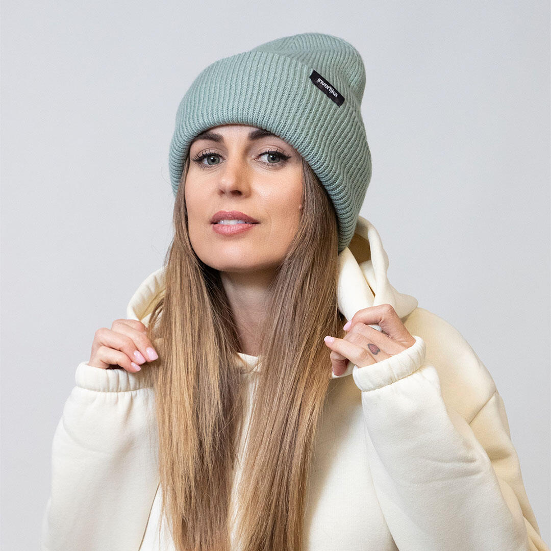 Cappello poliestere riciclato tessuto maglia costine uso quotidiano Menta 3/4