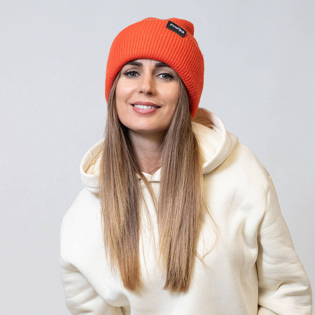 Cappello poliestere riciclato tessuto maglia costine uso quotidiano Arancione 3/4