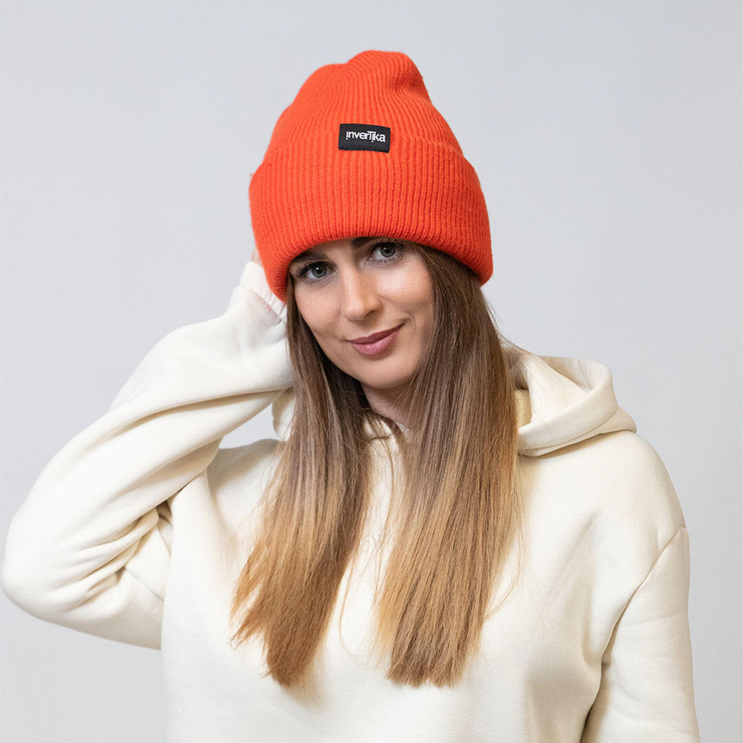 Cappello poliestere riciclato tessuto maglia costine uso quotidiano Arancione 4/4