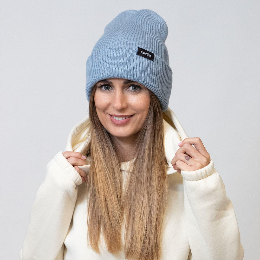 Cappello poliestere riciclato tessuto maglia costine uso quotidiano Azzurro 3/4