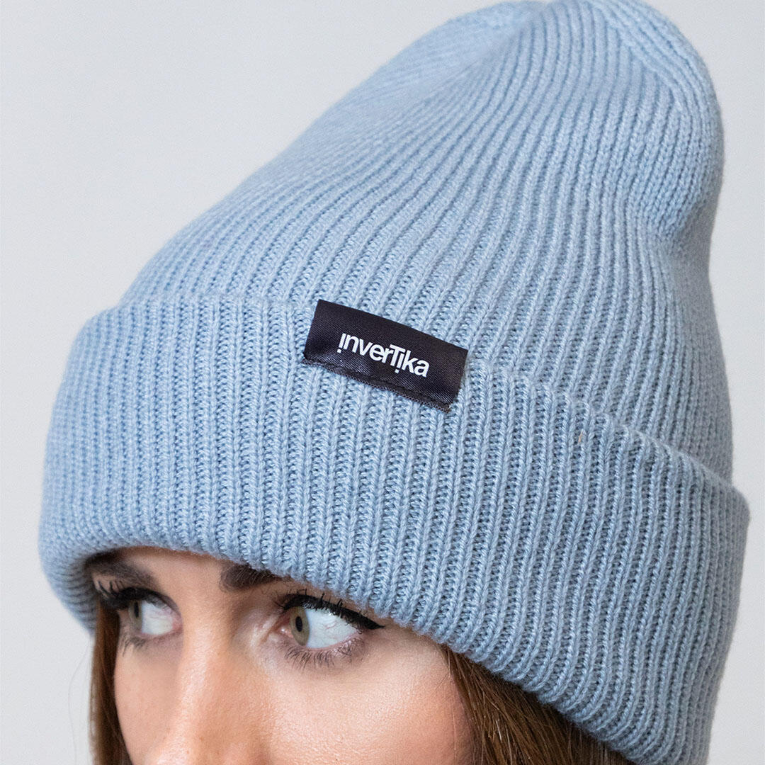 Cappello poliestere riciclato tessuto maglia costine uso quotidiano Azzurro 2/4