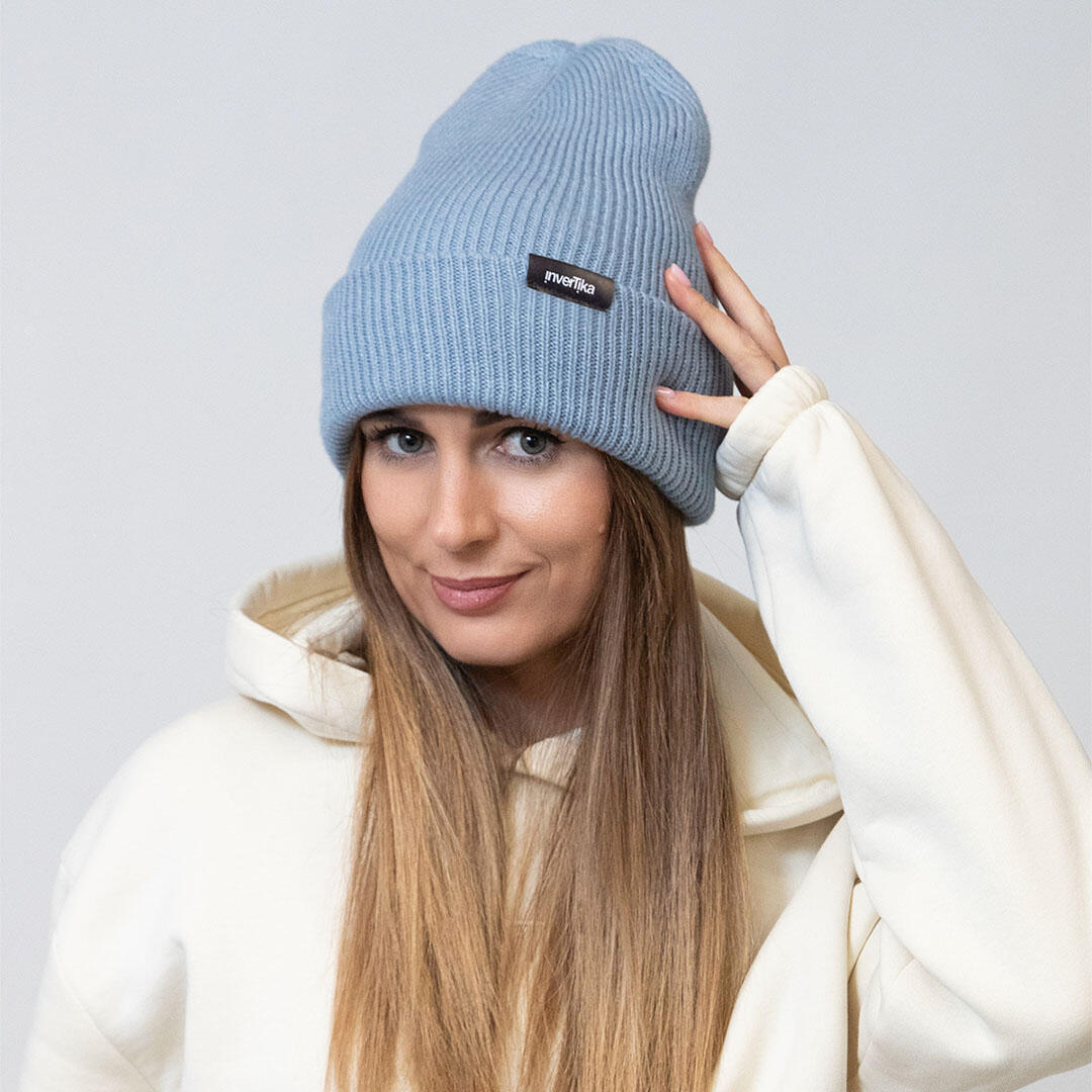 Cappello poliestere riciclato tessuto maglia costine uso quotidiano Azzurro 4/4