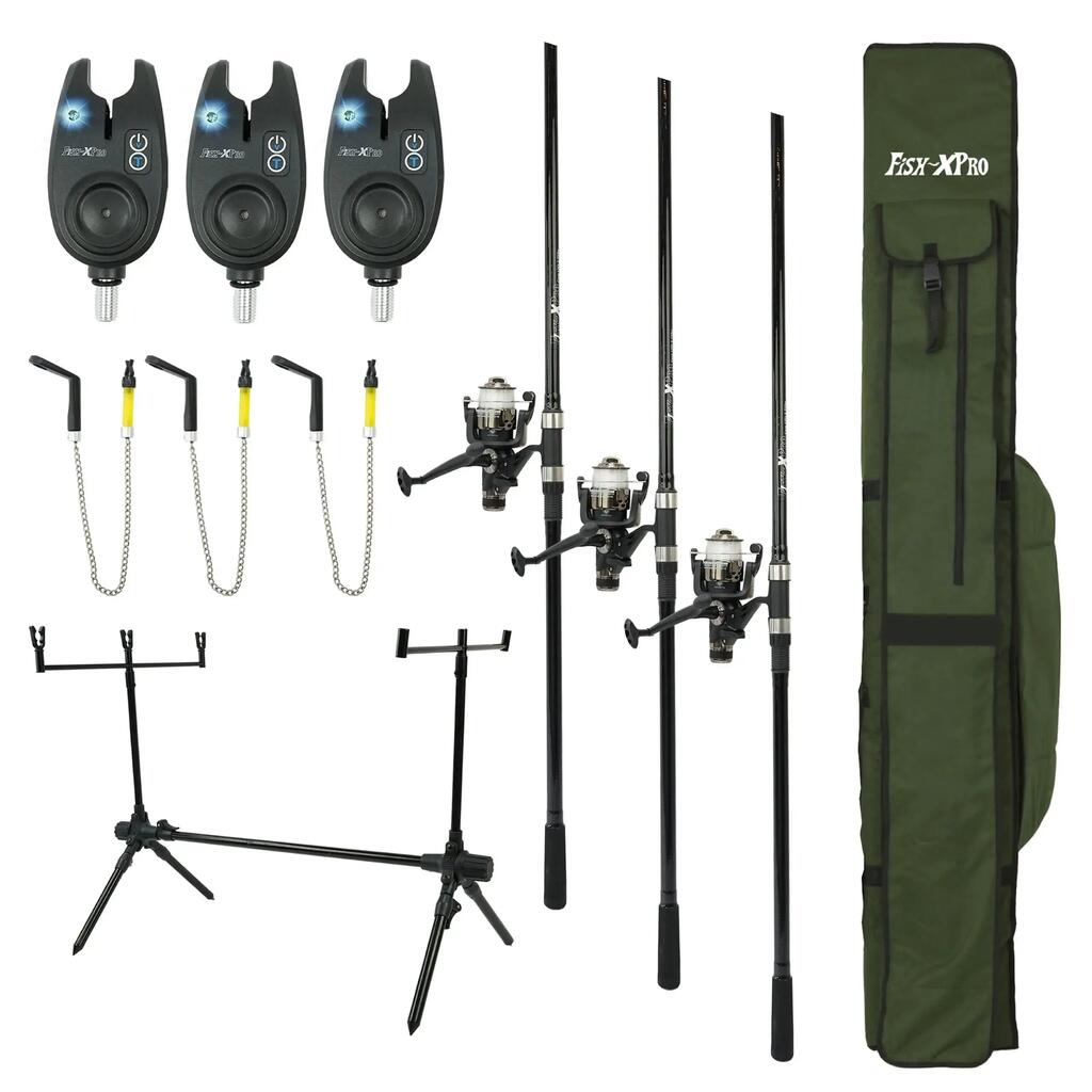 Carp Fishing Set - 3 Rods, Reels, Bite Alarms and Carry Case