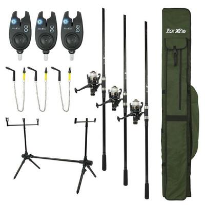 Set carpfishing 3 canne con mulinelli filo e accessori