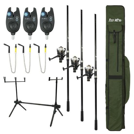 Set carpfishing 3 canne con mulinelli filo e accessori