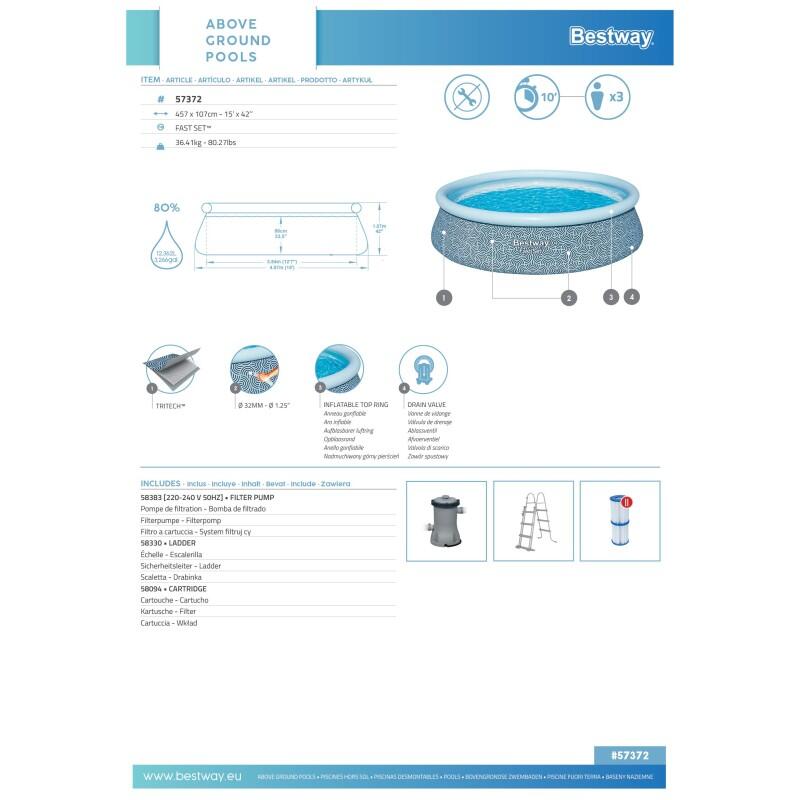 Bestway Piscine autoportante ronde 457 x 107 cm Fast Set décor géométrique 2/6