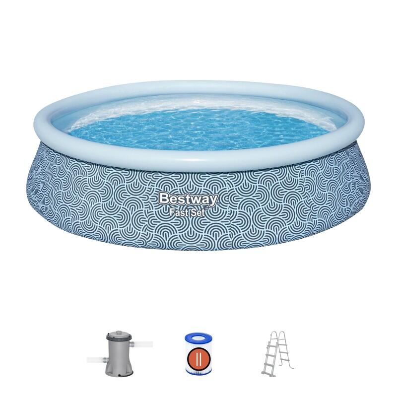 Bestway Piscine autoportante ronde 457 x 107 cm Fast Set décor géométrique 3/6
