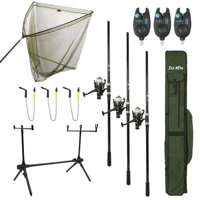 Fish-xpro karper set deluxe 3-rod - visset - karperhengelset - beetmelders