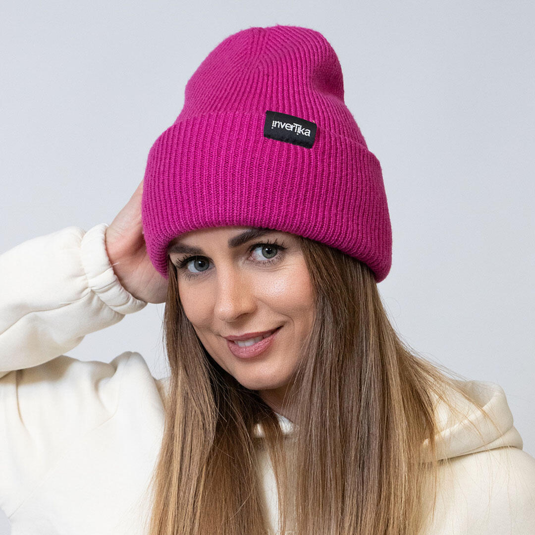 Cappello poliestere riciclato tessuto maglia costine uso quotidiano Fucsia 3/4