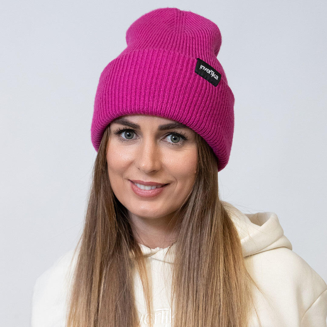 Cappello poliestere riciclato tessuto maglia costine uso quotidiano Fucsia 4/4