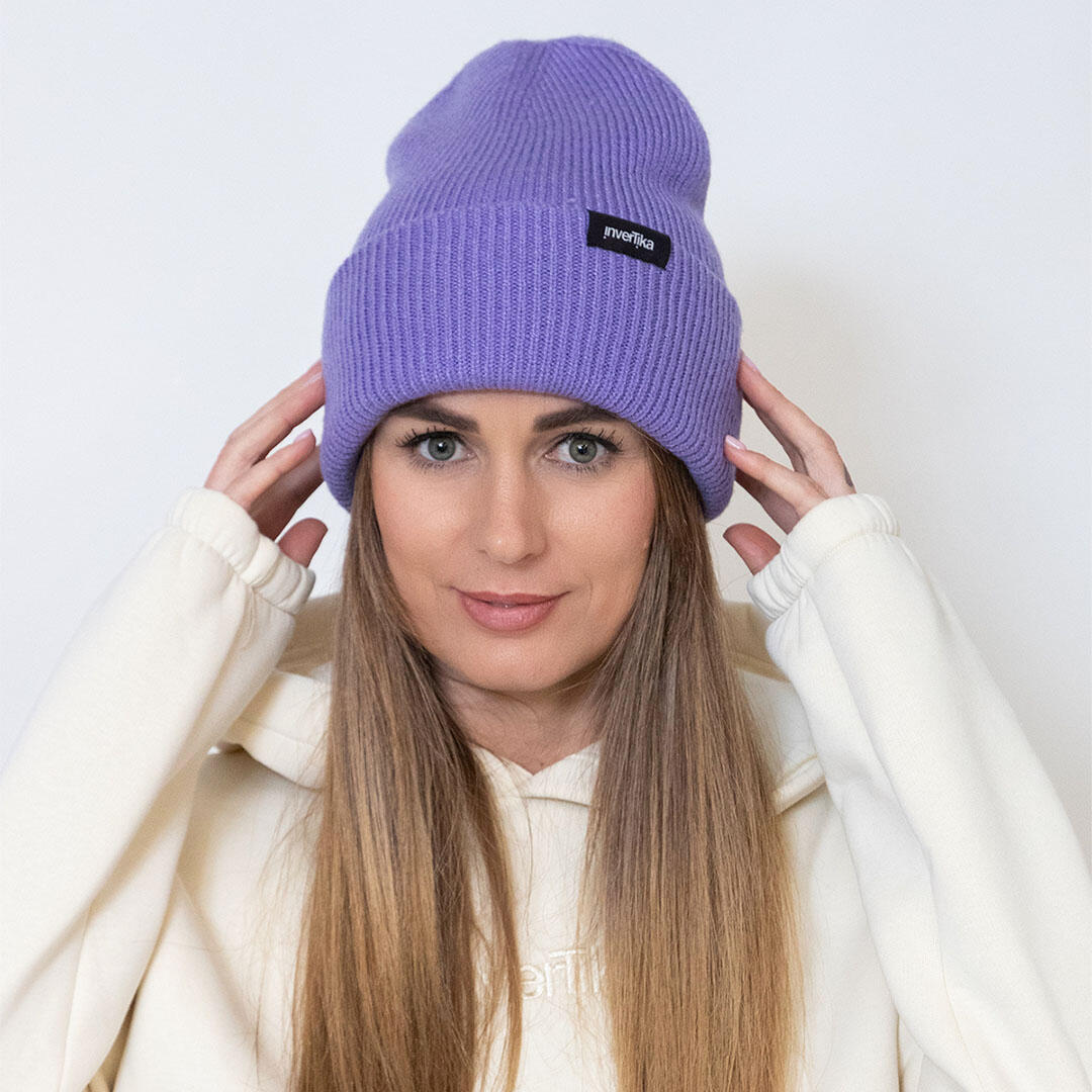 Cappello poliestere riciclato tessuto maglia costine uso quotidiano Lilla 3/4