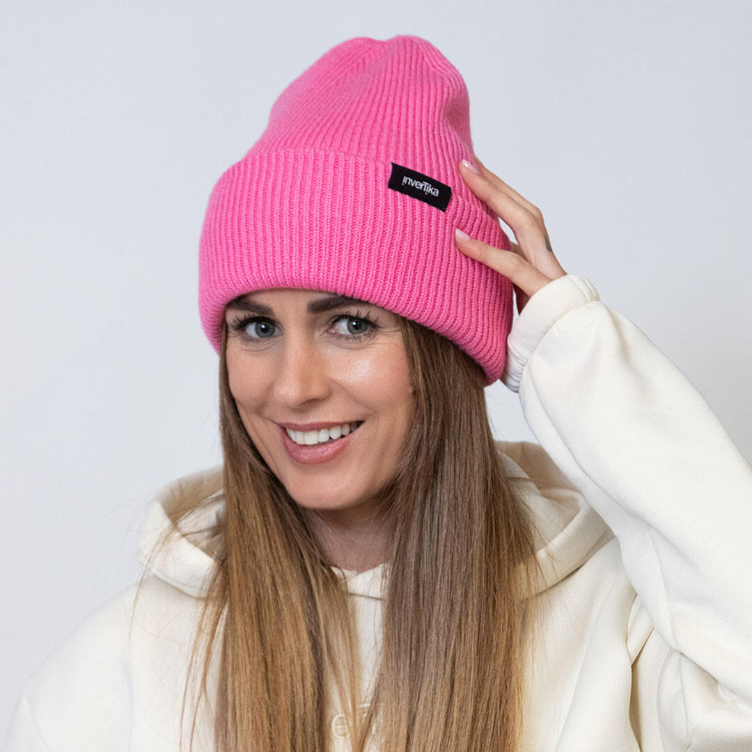 Cappello poliestere riciclato tessuto maglia costine uso quotidiano Rosa 3/4