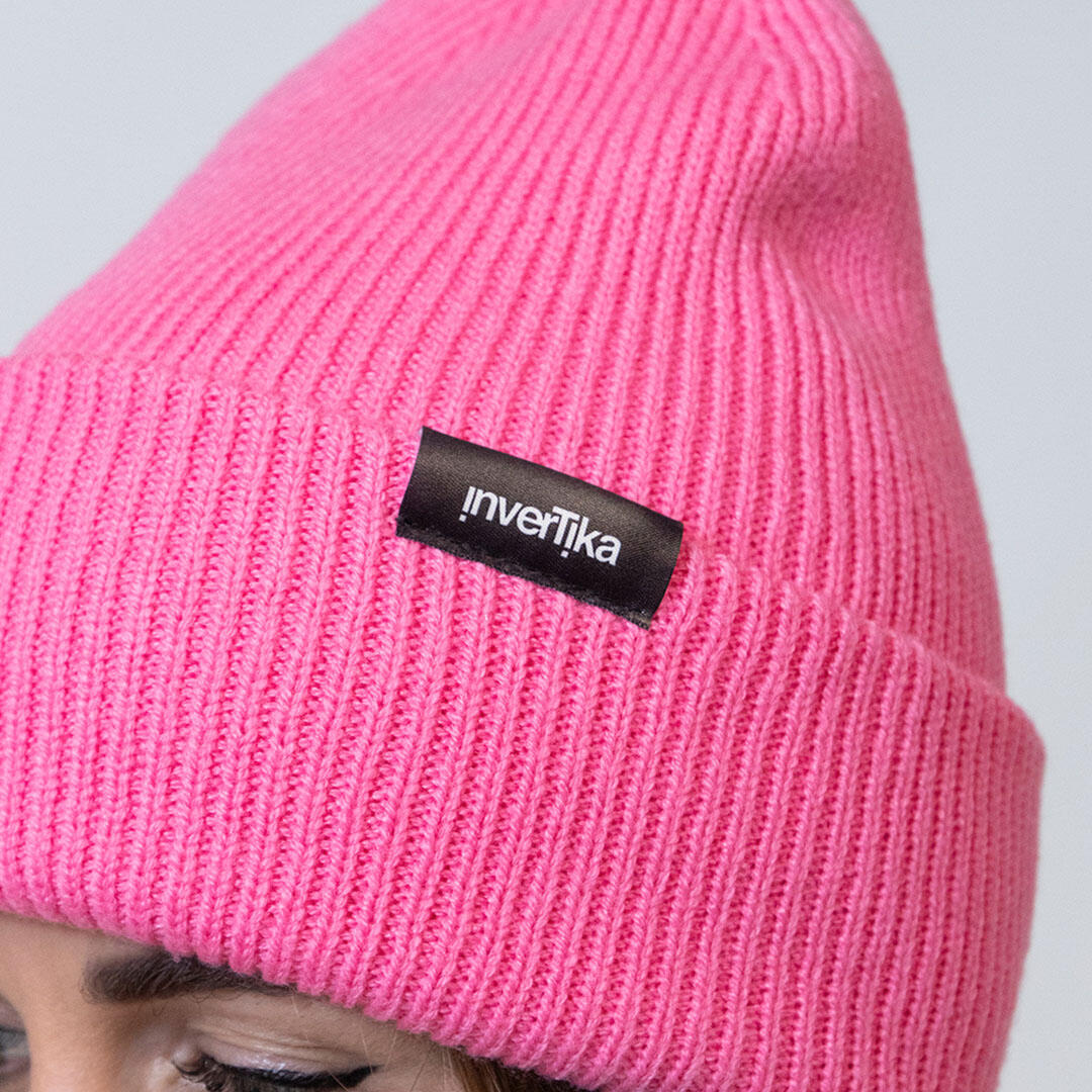 Cappello poliestere riciclato tessuto maglia costine uso quotidiano Rosa 2/4