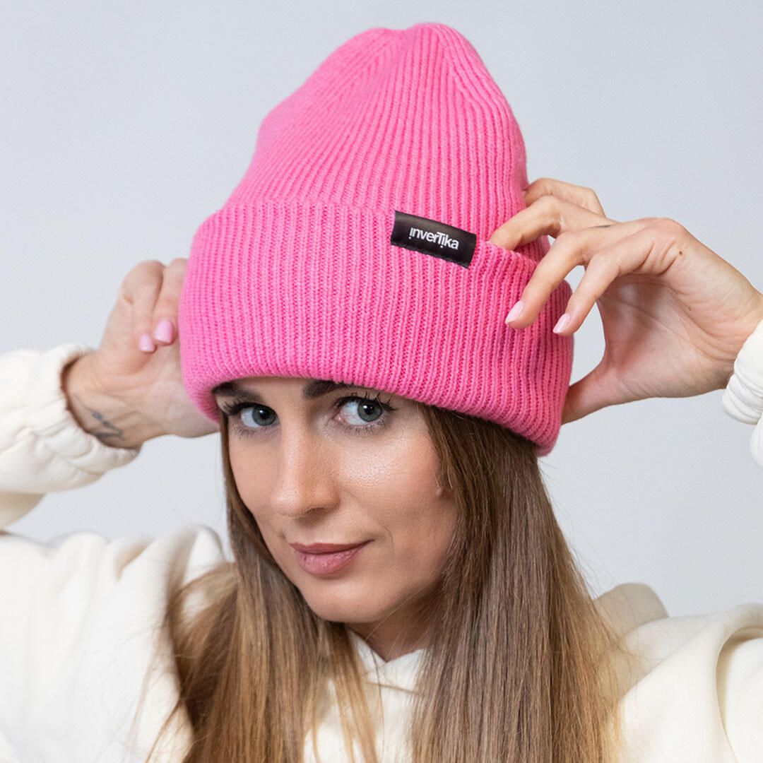 Cappello poliestere riciclato tessuto maglia costine uso quotidiano Rosa 4/4