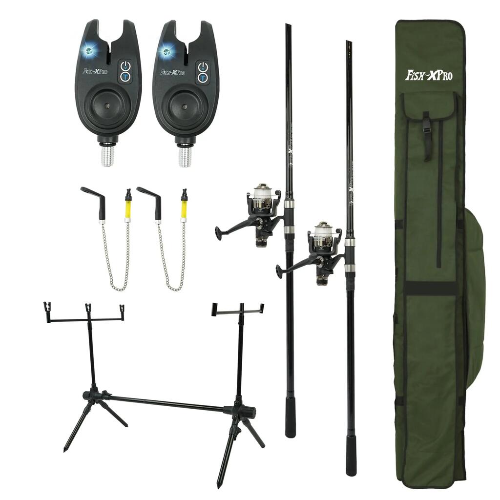 Complete Carp Fishing Set - 2 Rods, Reels, Bite Alarms, Rod Holder and Case