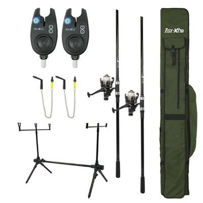 Set carpfishing 2 canne con mulinelli filo e accessori