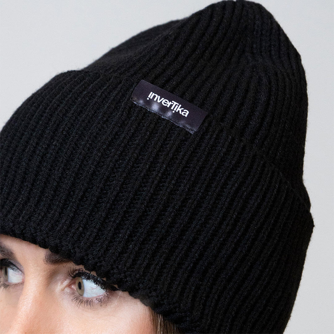 Cappello poliestere riciclato tessuto maglia costine uso quotidiano Nero 2/4