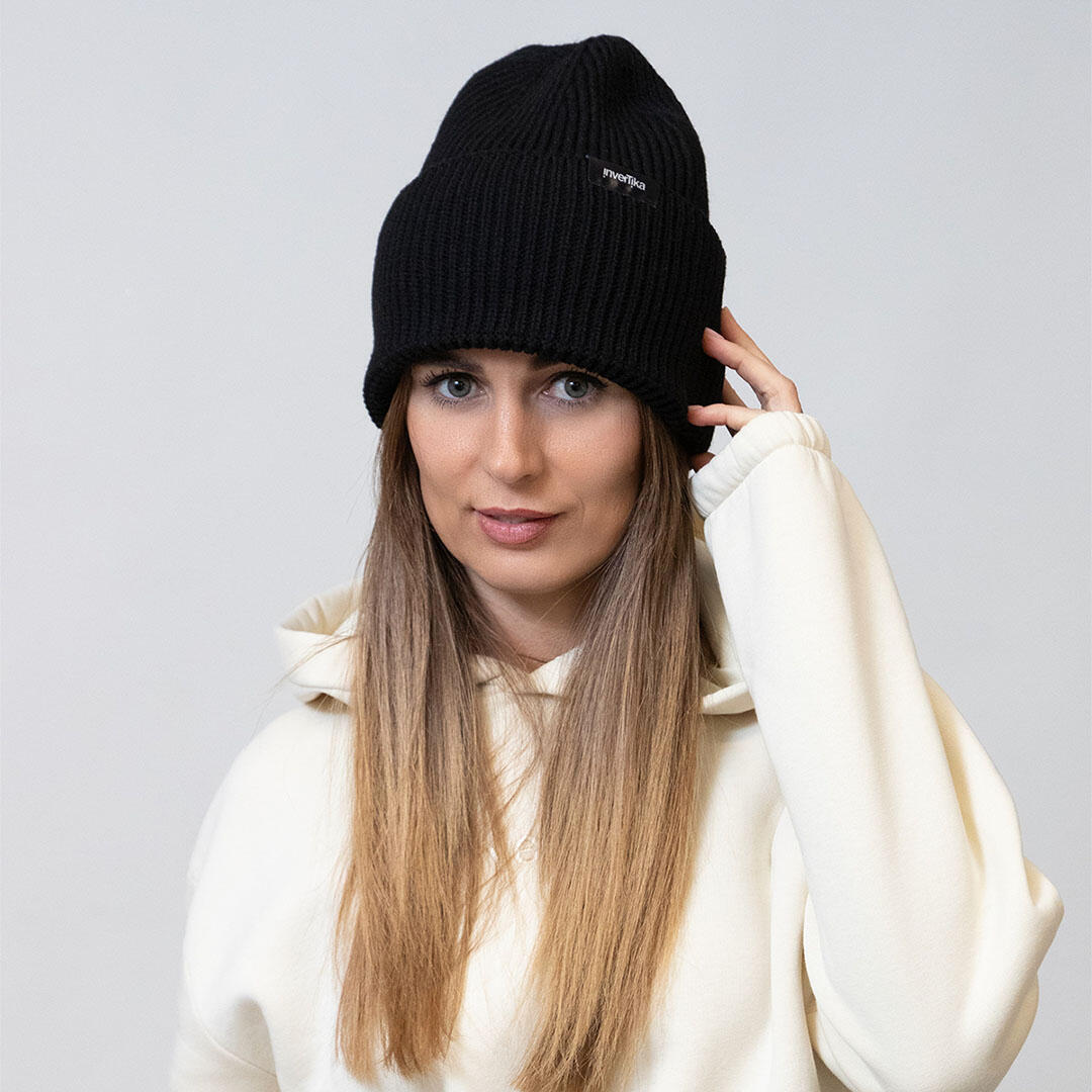 Cappello poliestere riciclato tessuto maglia costine uso quotidiano Nero 4/4