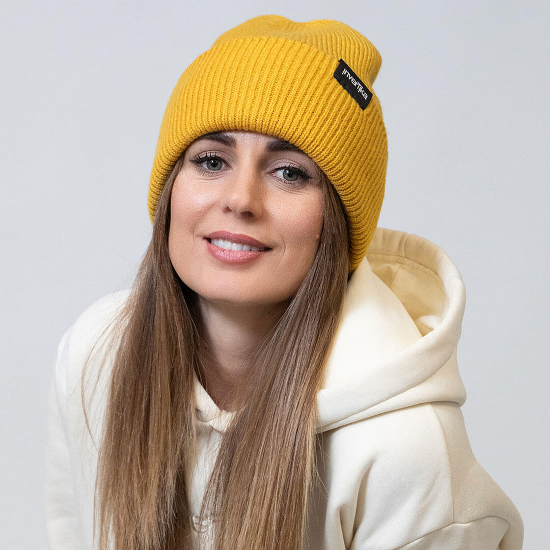 Cappello poliestere riciclato tessuto maglia costine uso quotidiano Giallo 3/4