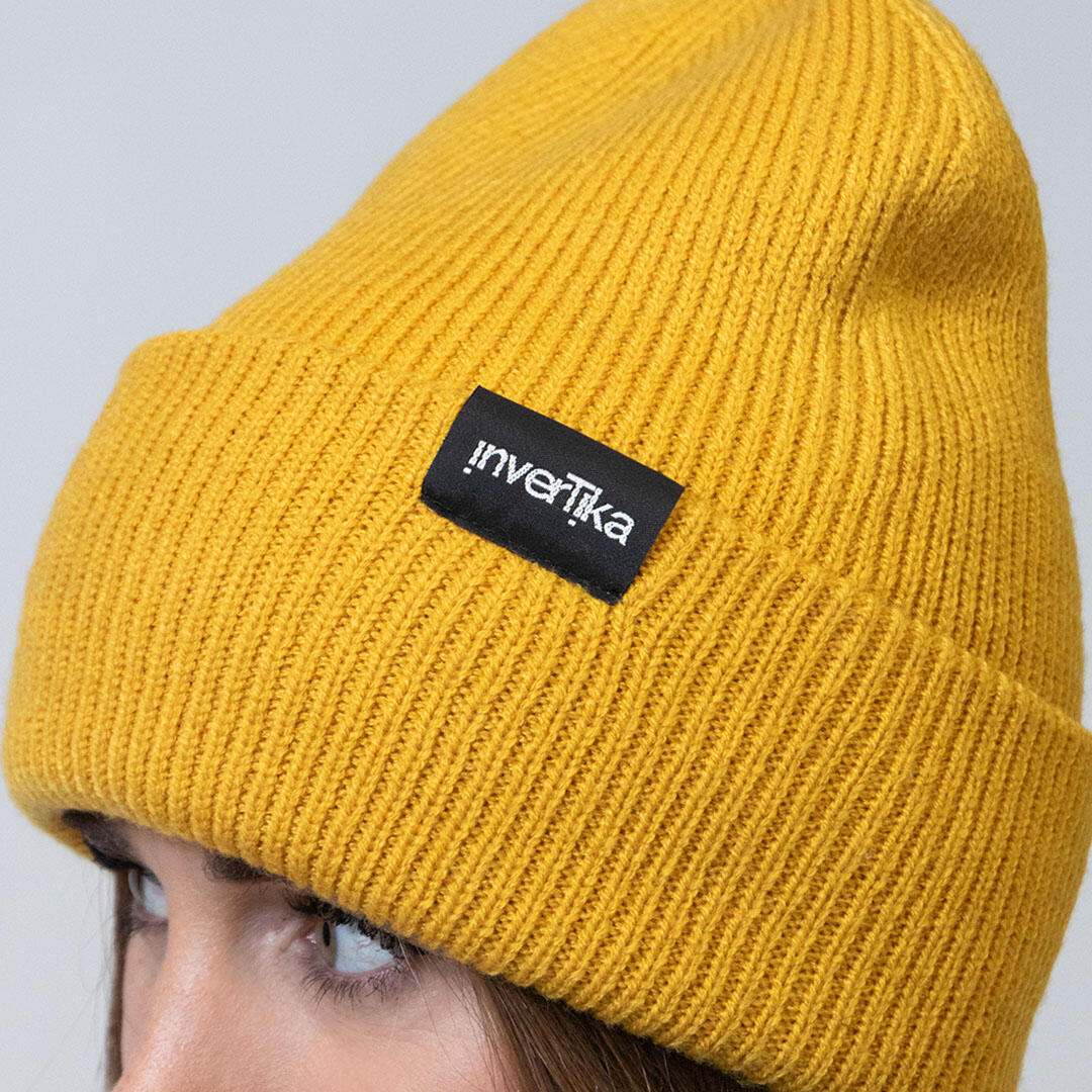 Cappello poliestere riciclato tessuto maglia costine uso quotidiano Giallo 2/4