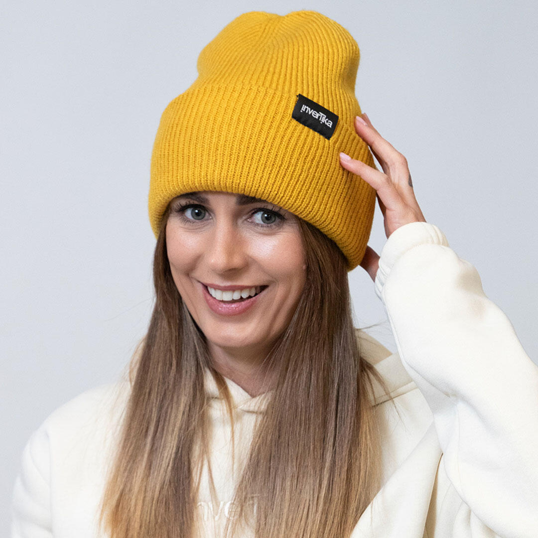 Cappello poliestere riciclato tessuto maglia costine uso quotidiano Giallo 4/4
