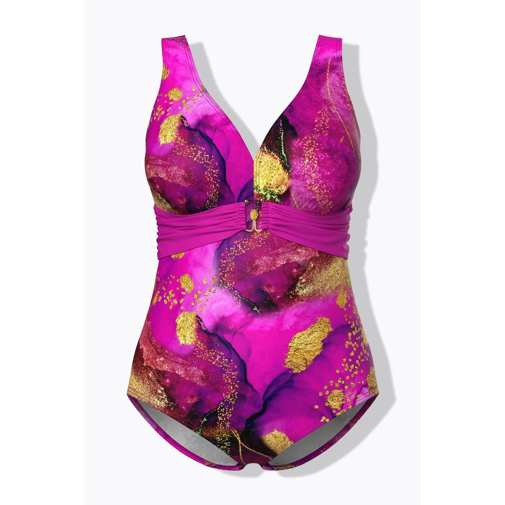 Ulla Popken - Femme Maillot De Bain Avec Bonnets Souples Ruban Et Boucle Fantaisie - Maillot De Bain 1 Pièce - Rose - Decathlon