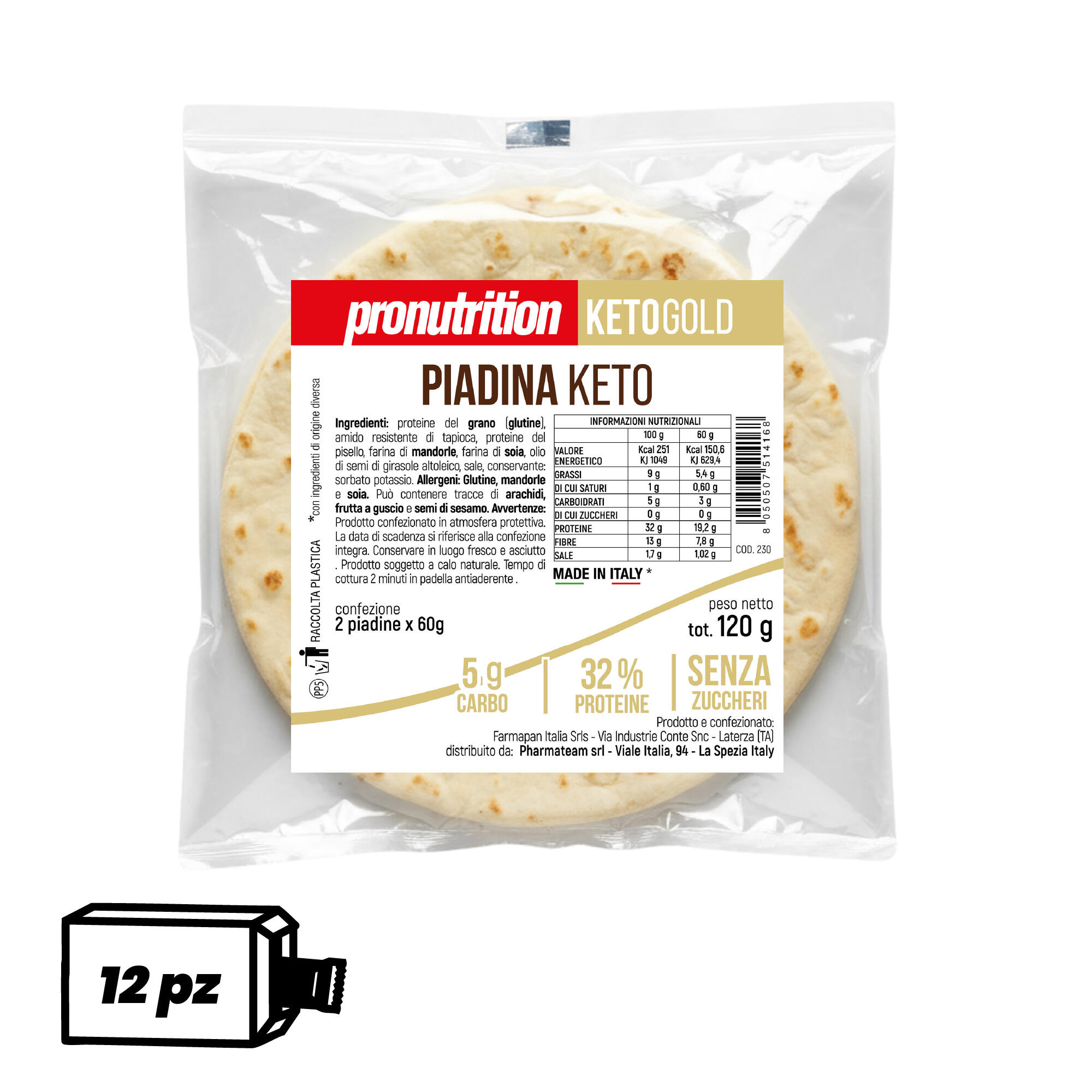 PRO NUTRITION ProNutrition Piadina Keto 12 x 60 g bassa in carboidrati senza zuccheri