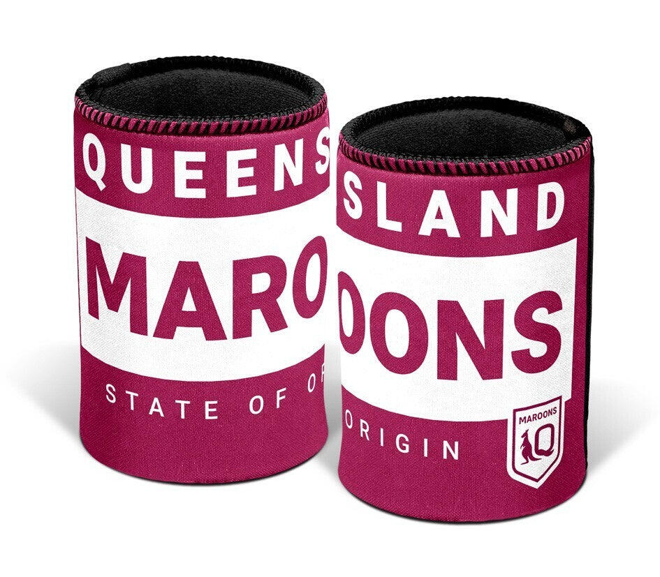 NRL Stubby Can Cooler - Queensland Maroons - QLD - Origin - Rubber Base