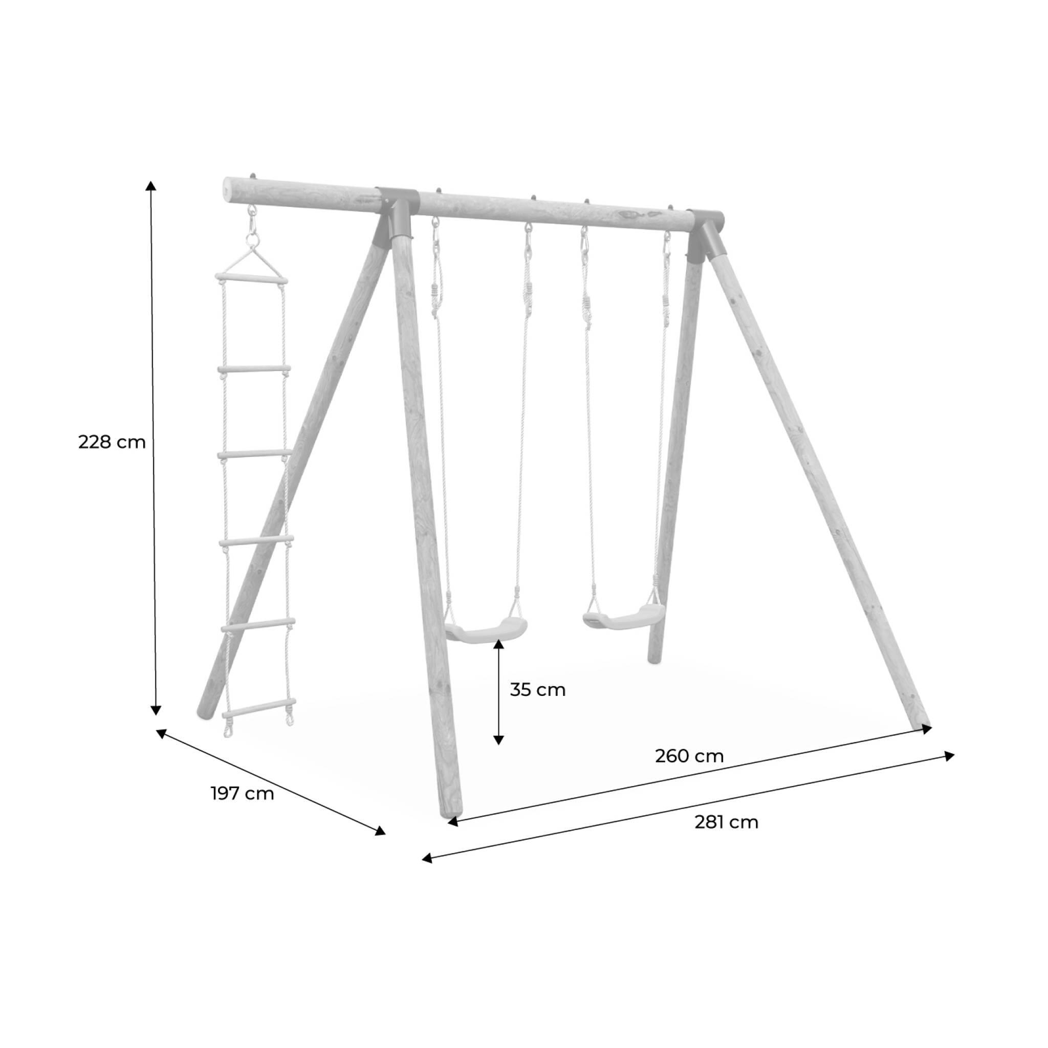 Holzspielgerüst mit 2 Schaukeln und Kletterseil aus Kiefernholz grün Mistral 4/5
