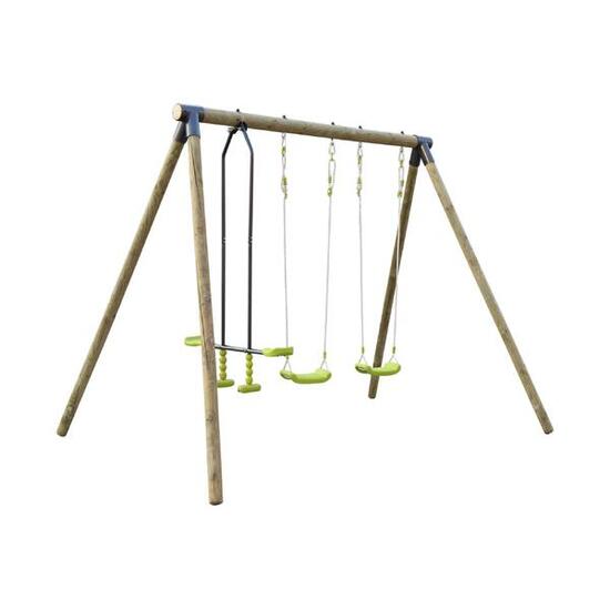 Aire de jeux bois de pin avec 1 face à face et 2 balançoires | sweeek