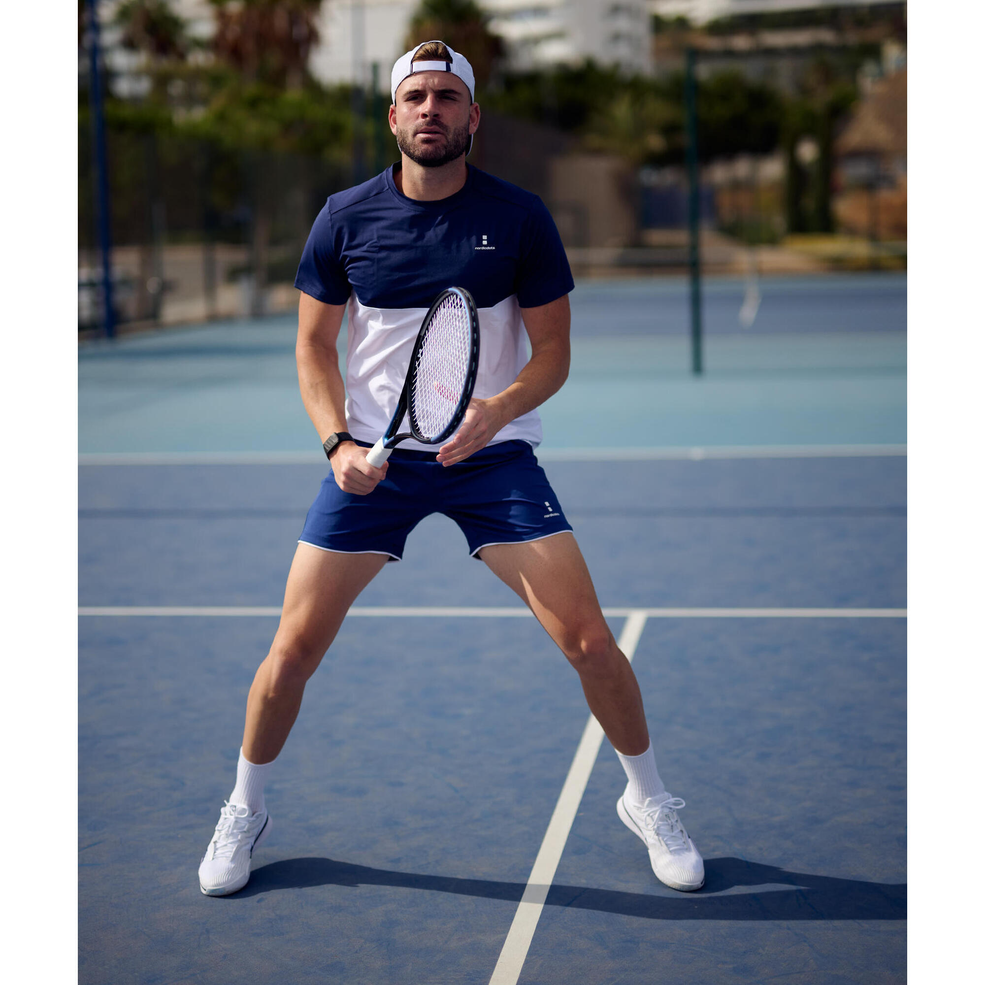 Nordicdots - T-shirt De Tennis/padel Performance Homme Blanche/bleu Marine - T-shirt Manches Courtes - Blanc|bleu - 44 L - Decathlon