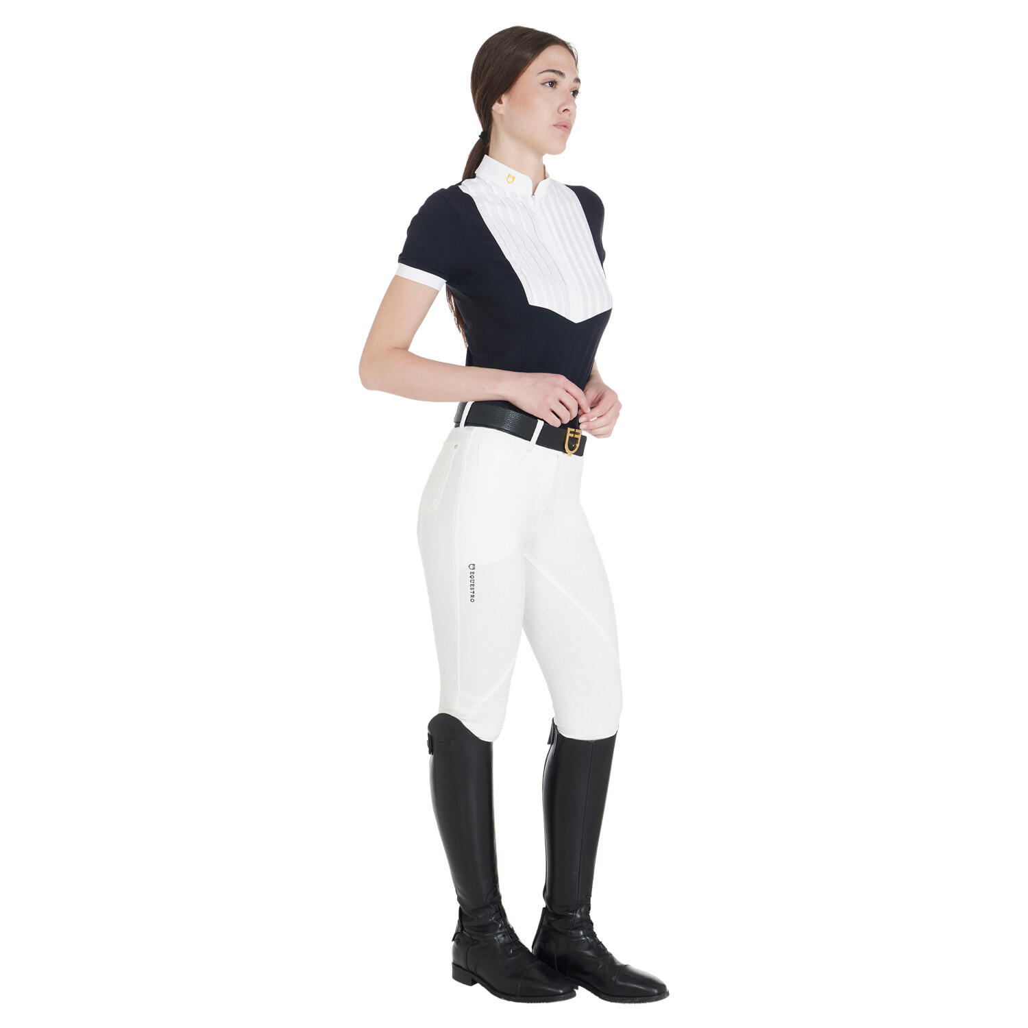 Pantalon d'équitation femme en tissu bi-élastique avec grip genou 6/7