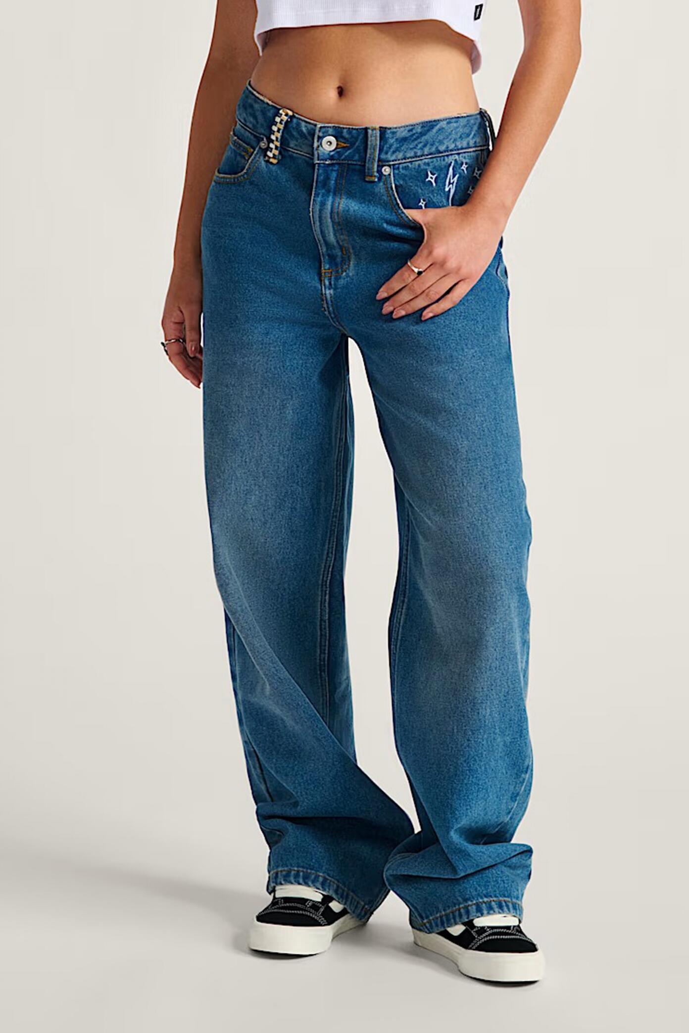 Pantalons Vans Modèle Sirelle Embroidered Pa Couleur Bleu 5/5