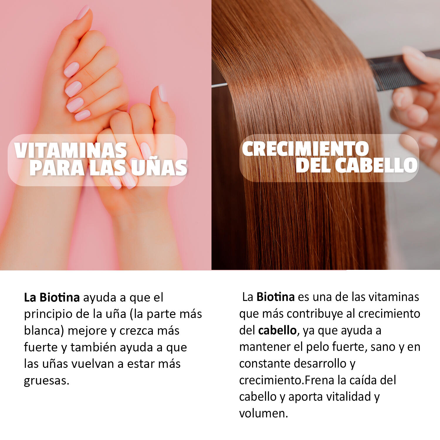 Biotina 400 µg - Hierro + Zinc - Cabello y Uñas - 45 Comprimidos - DRASANVI 3/3
