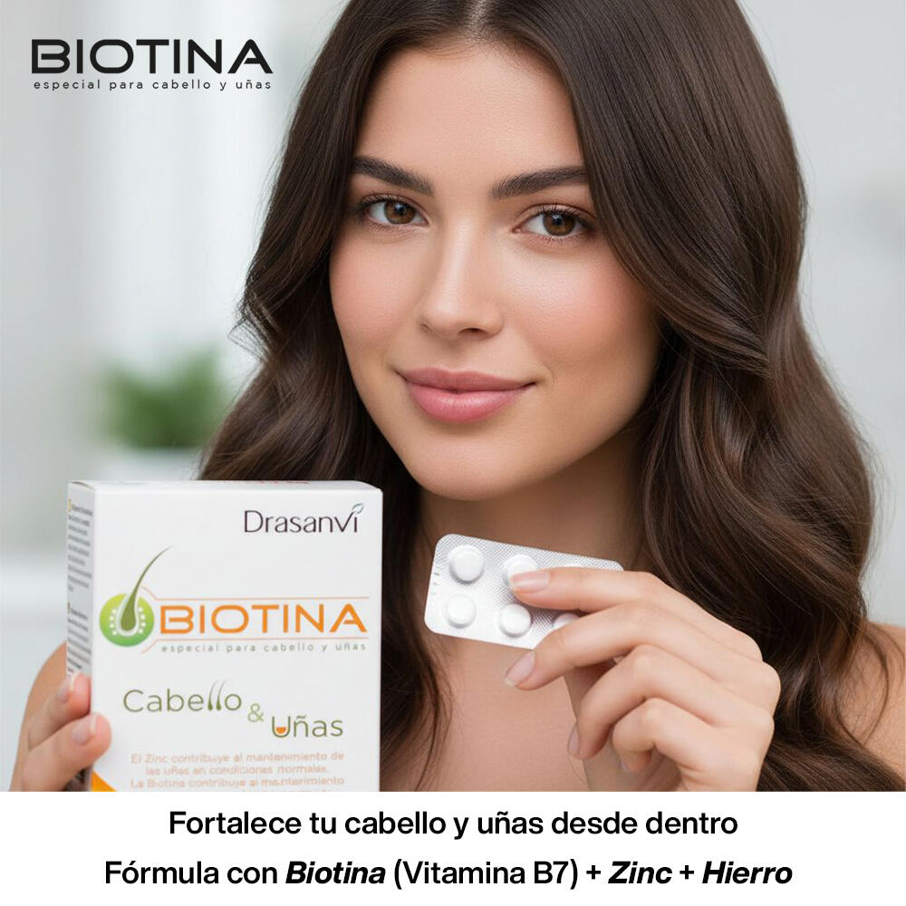 Biotina 400 µg - Hierro + Zinc - Cabello y Uñas - 45 Comprimidos - DRASANVI 2/3