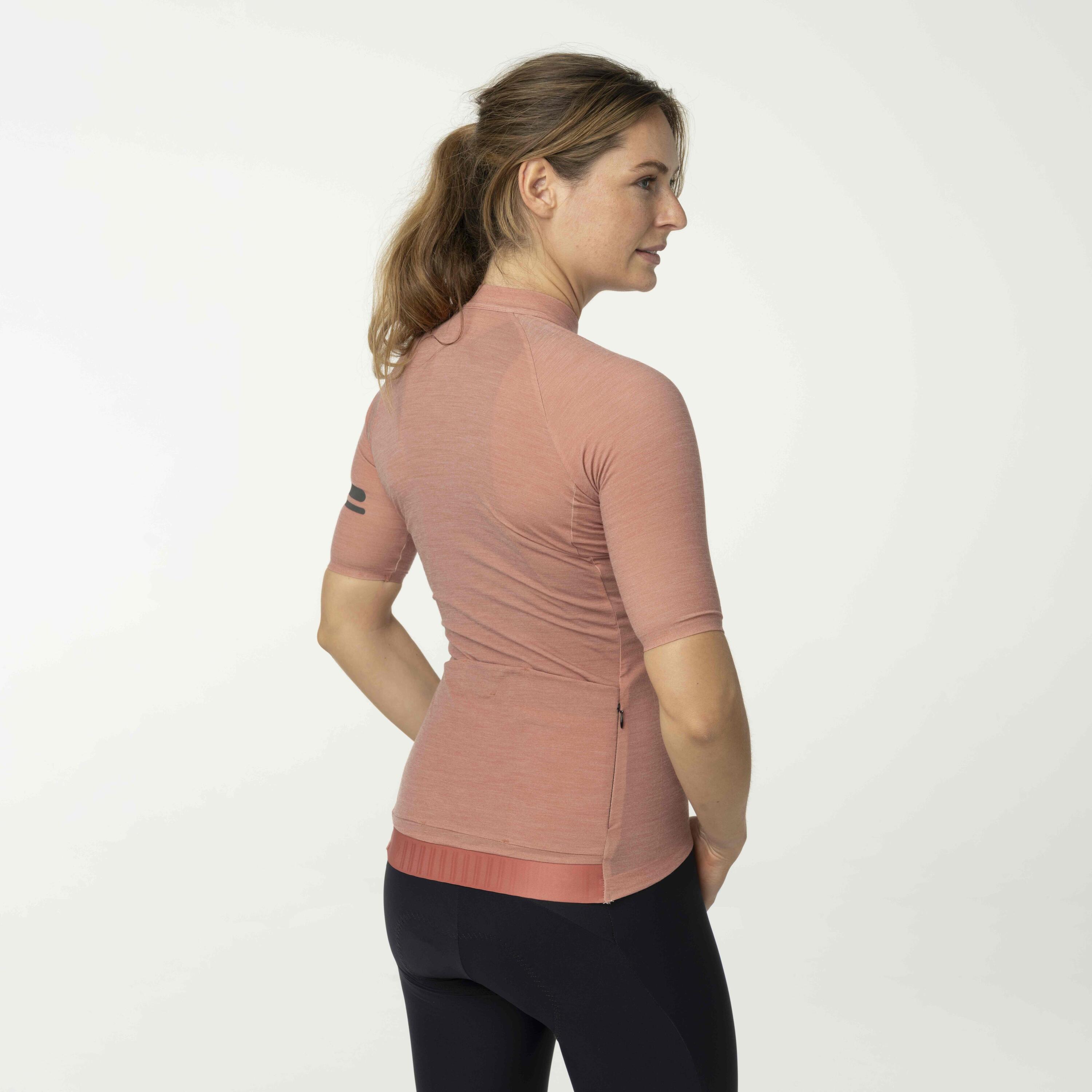 Maillot de cyclisme femme gravel performance en laine mérinos orange 3/7