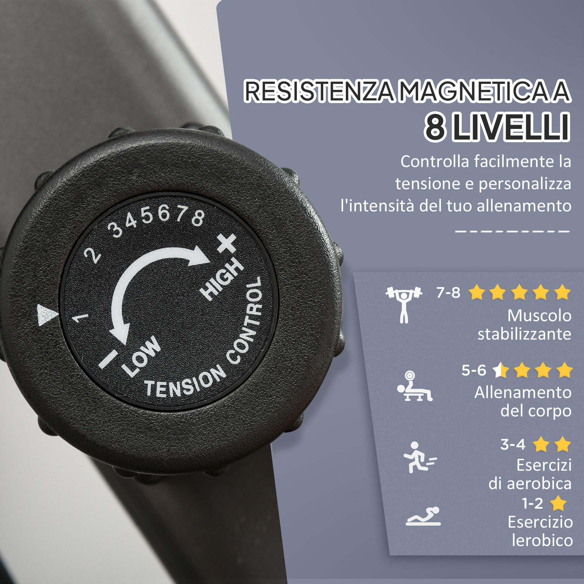 HOMCOM Cyclette Orizzontale Magnetica Sedile Regolabile ed Elastici per Braccia 5/8