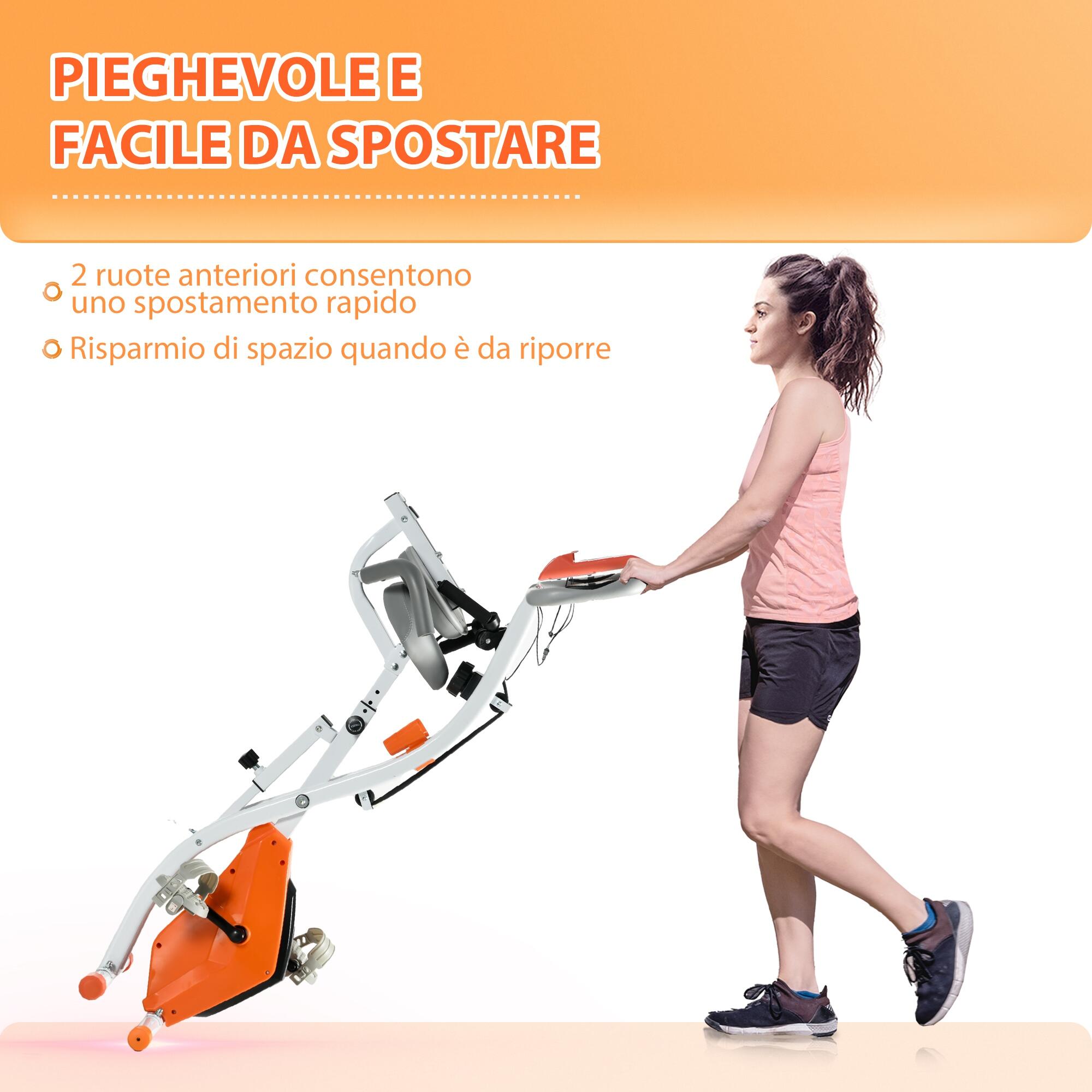 HOMCOM Cyclette Pieghevole Resistenza 8 Livelli Elastici per Braccia Arancione 7/8