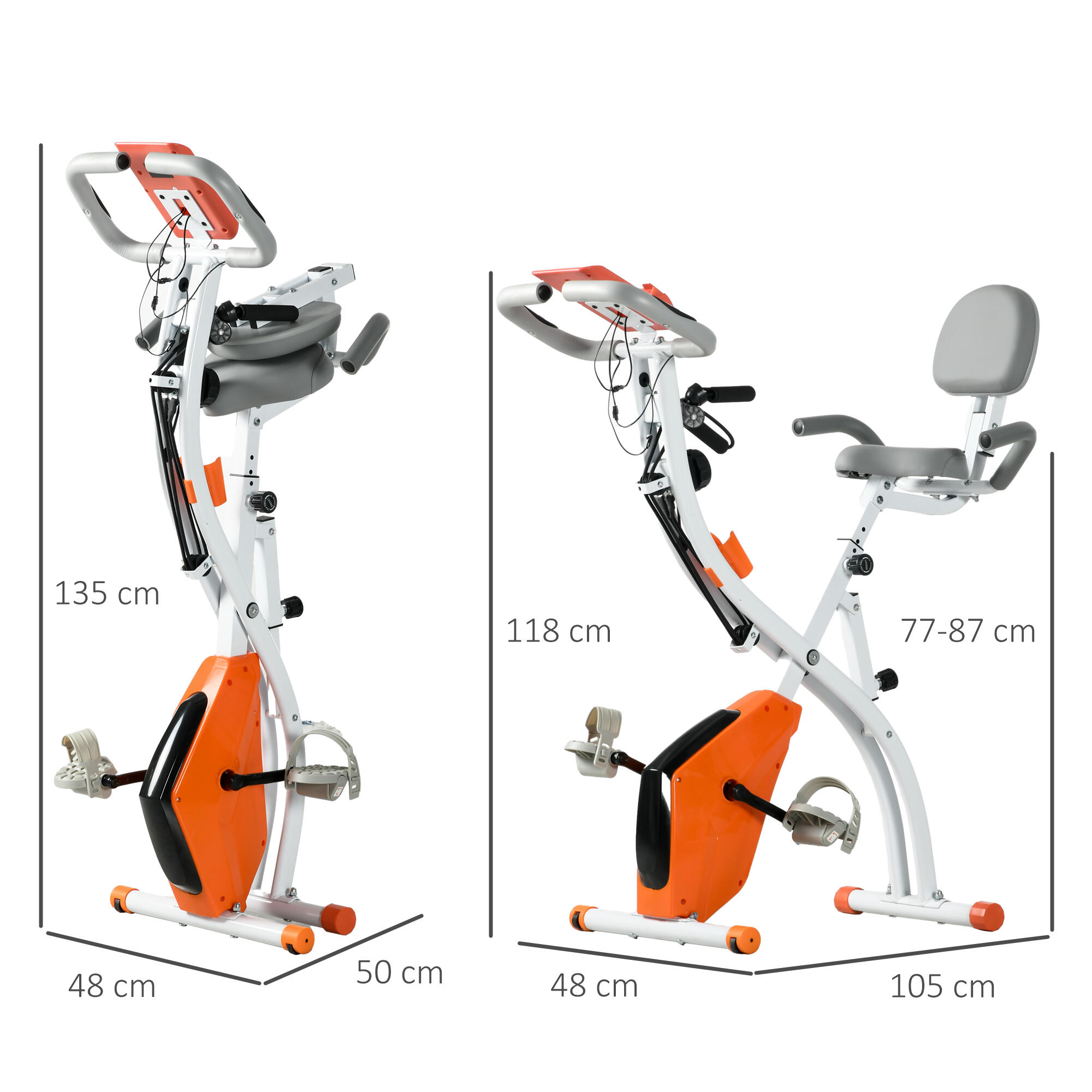HOMCOM Cyclette Pieghevole Resistenza 8 Livelli Elastici per Braccia Arancione 3/8