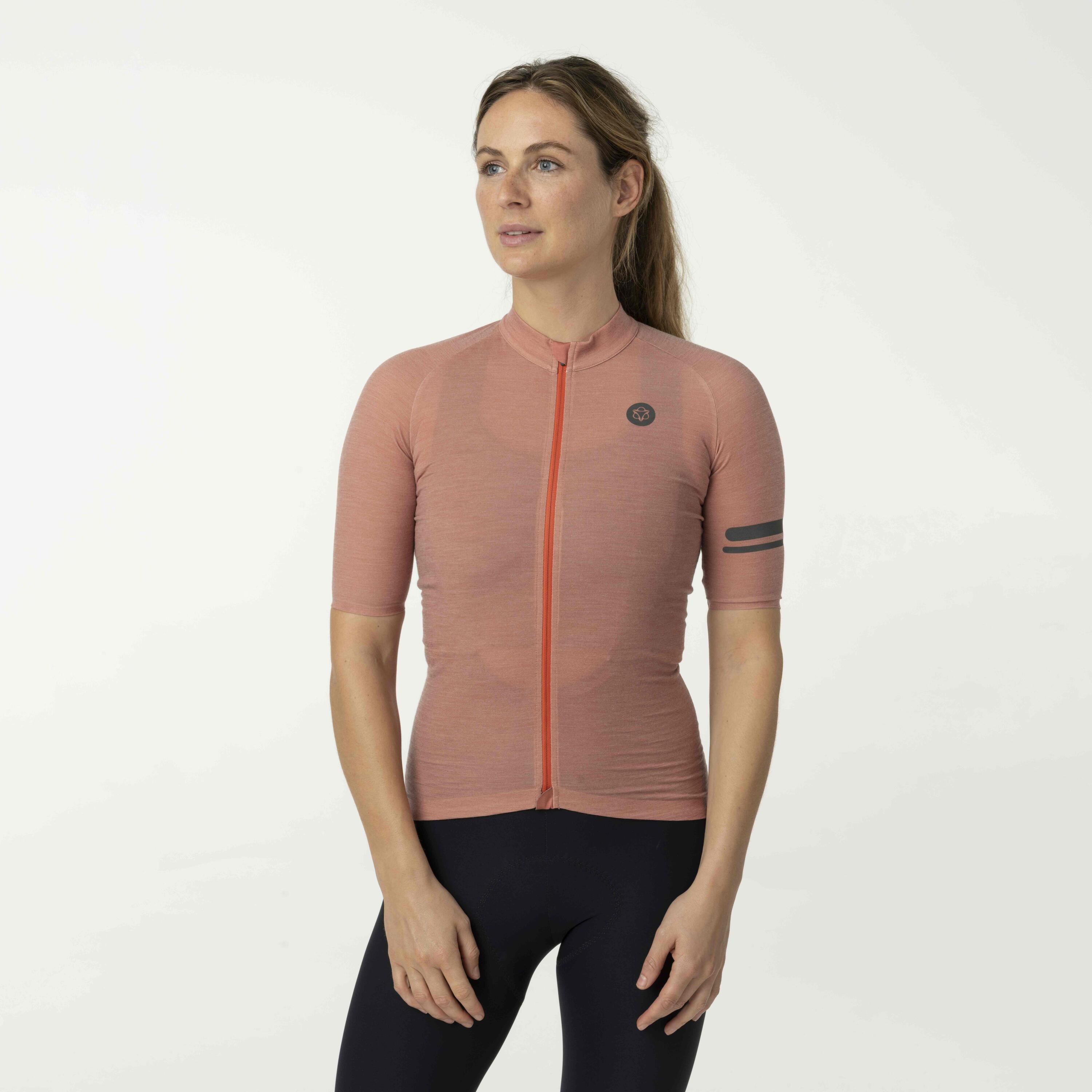 Maillot de cyclisme femme gravel performance en laine mérinos orange 2/7