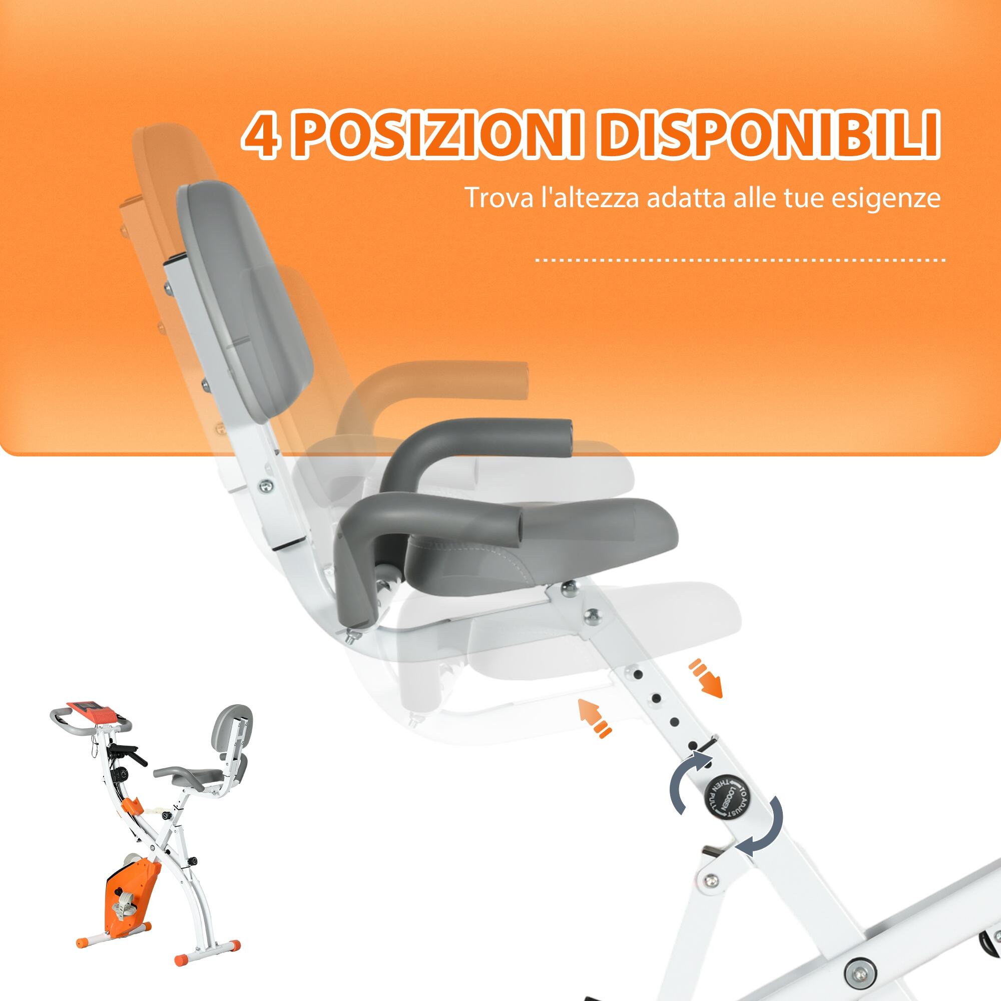 HOMCOM Cyclette Pieghevole Resistenza 8 Livelli Elastici per Braccia Arancione 5/8