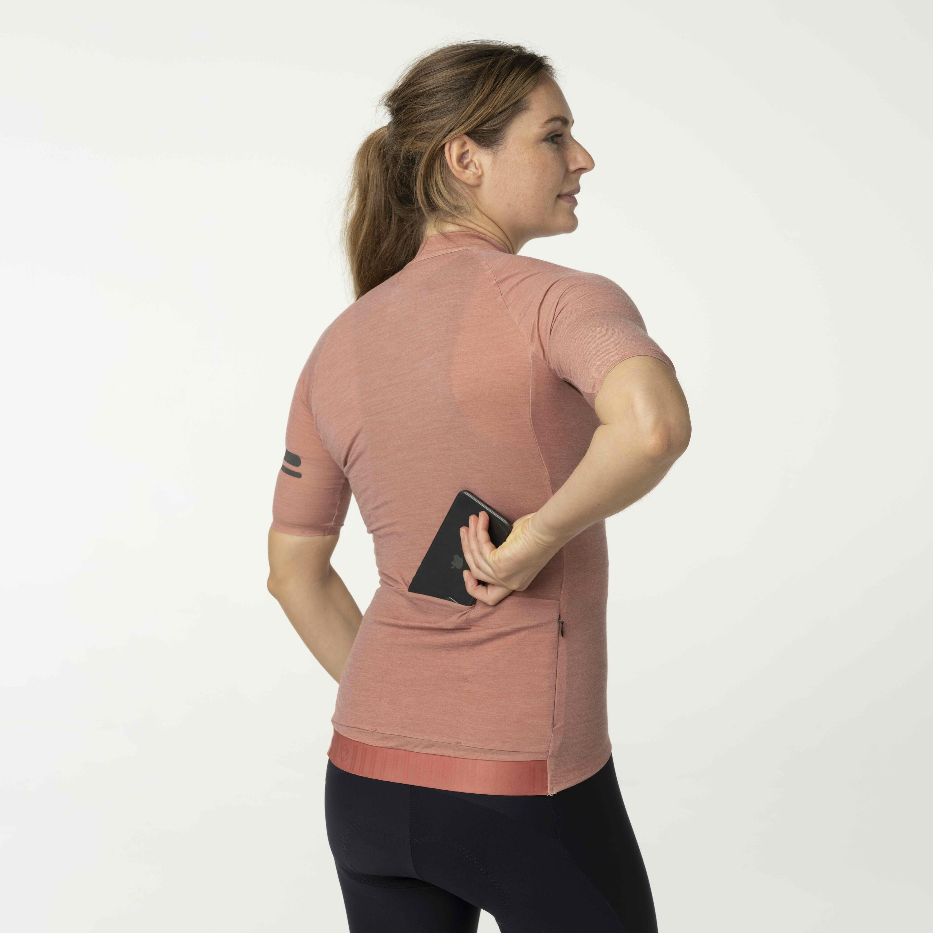 Maillot de cyclisme femme gravel performance en laine mérinos orange 5/7
