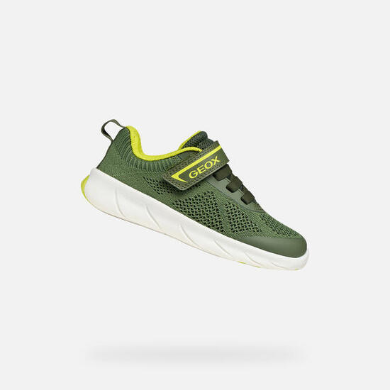 Baskets Garçon J FOOT-RUN BOY Vert Militaire/Citron Vert