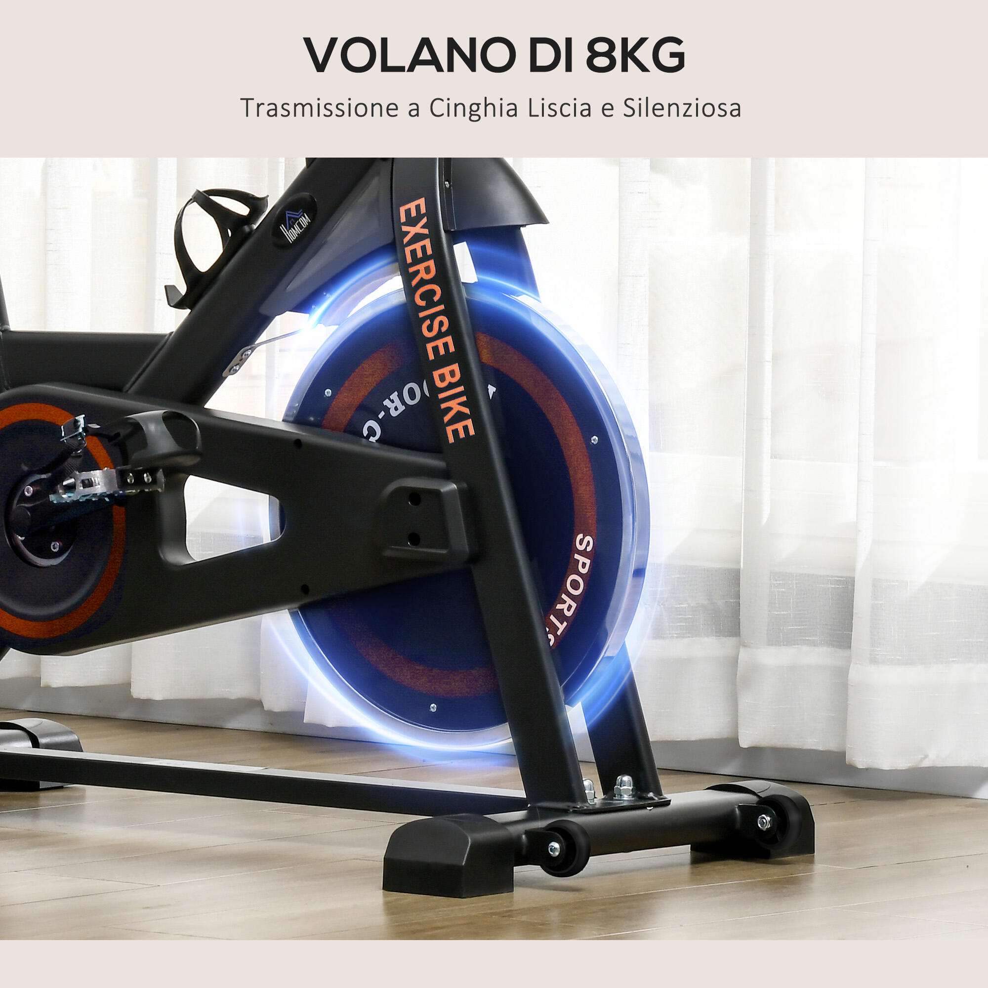 HOMCOM Cyclette da Casa con Volano da 8 kg e Schermo LCD Rosso e Nero 7/7