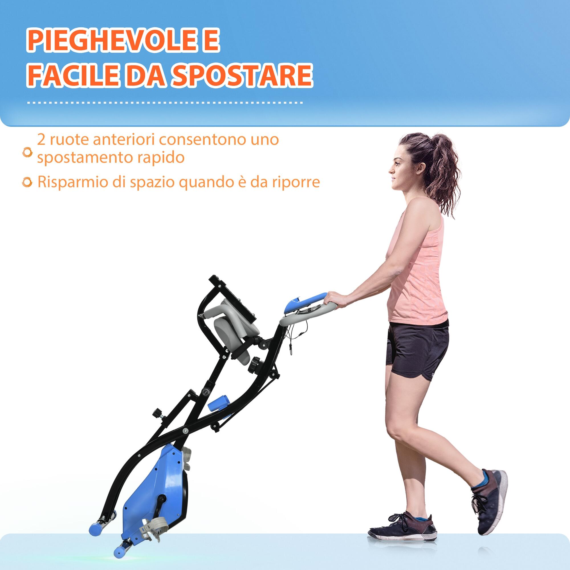 HOMCOM Cyclette Pieghevole Resistenza 8 Livelli Elastici per Braccia Azzurro 7/7