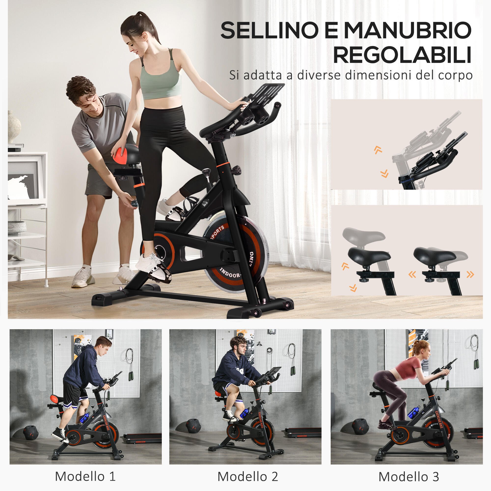 HOMCOM Cyclette da Casa con Volano da 8 kg e Schermo LCD Rosso e Nero 5/7
