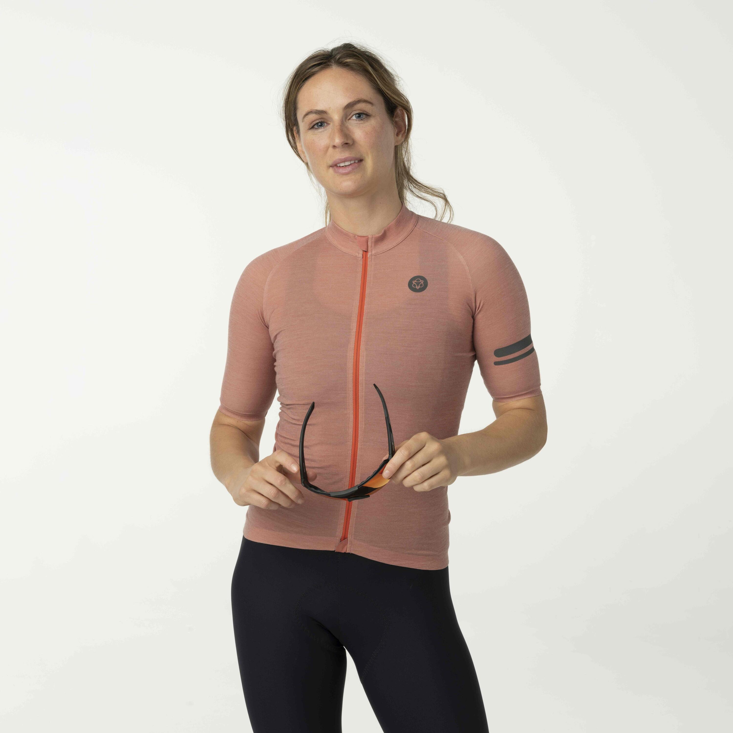 Maillot de cyclisme femme gravel performance en laine mérinos orange 6/7