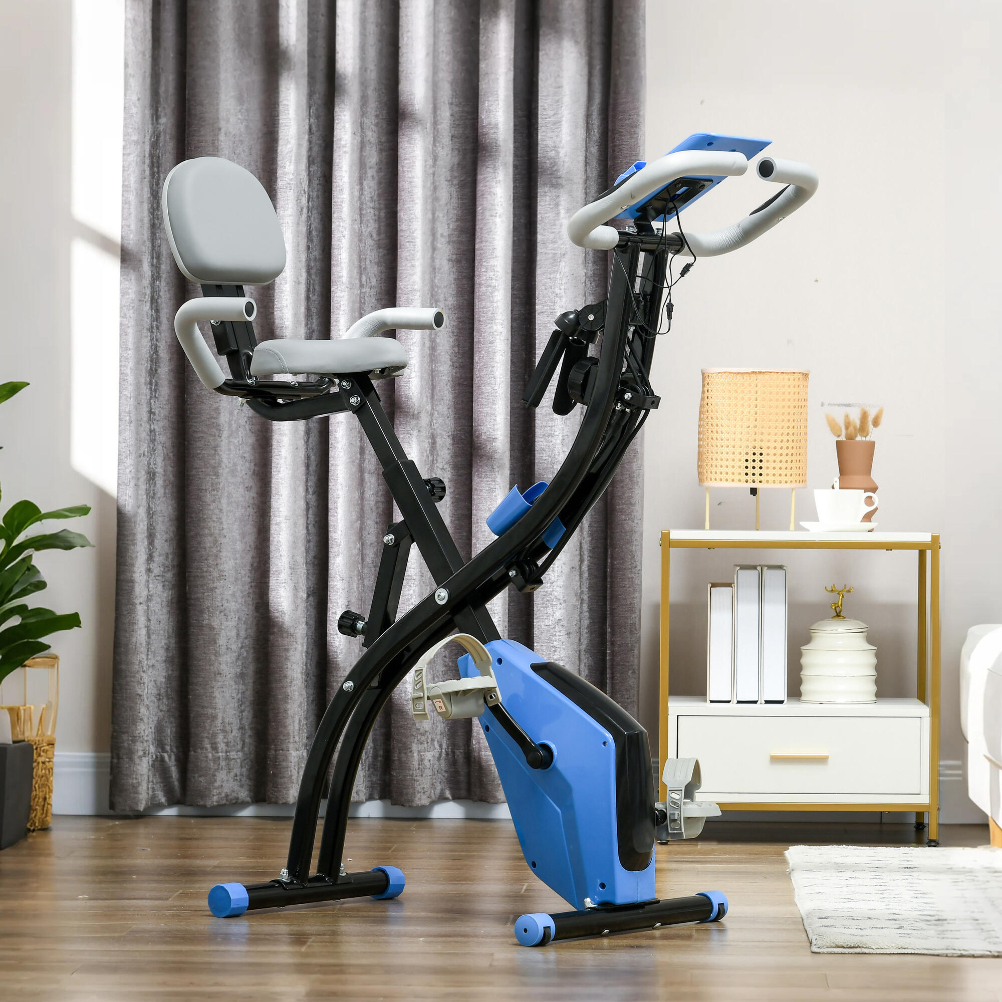 HOMCOM Cyclette Pieghevole Resistenza 8 Livelli Elastici per Braccia Azzurro 2/7