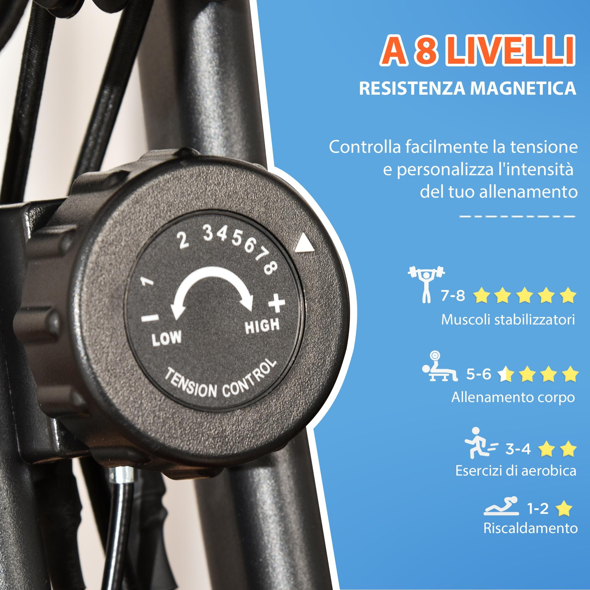 HOMCOM Cyclette Pieghevole Resistenza 8 Livelli Elastici per Braccia Azzurro 6/7